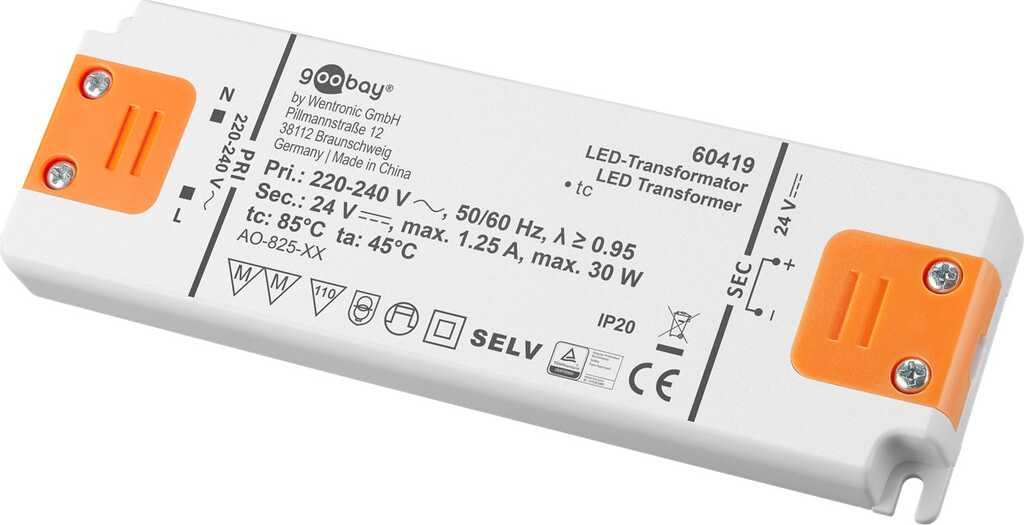 Goobay LED-Trafo 24 V/30 W für LEDs bis 30 W Gesamtlast und Gleichspannung von 24 V (DC)