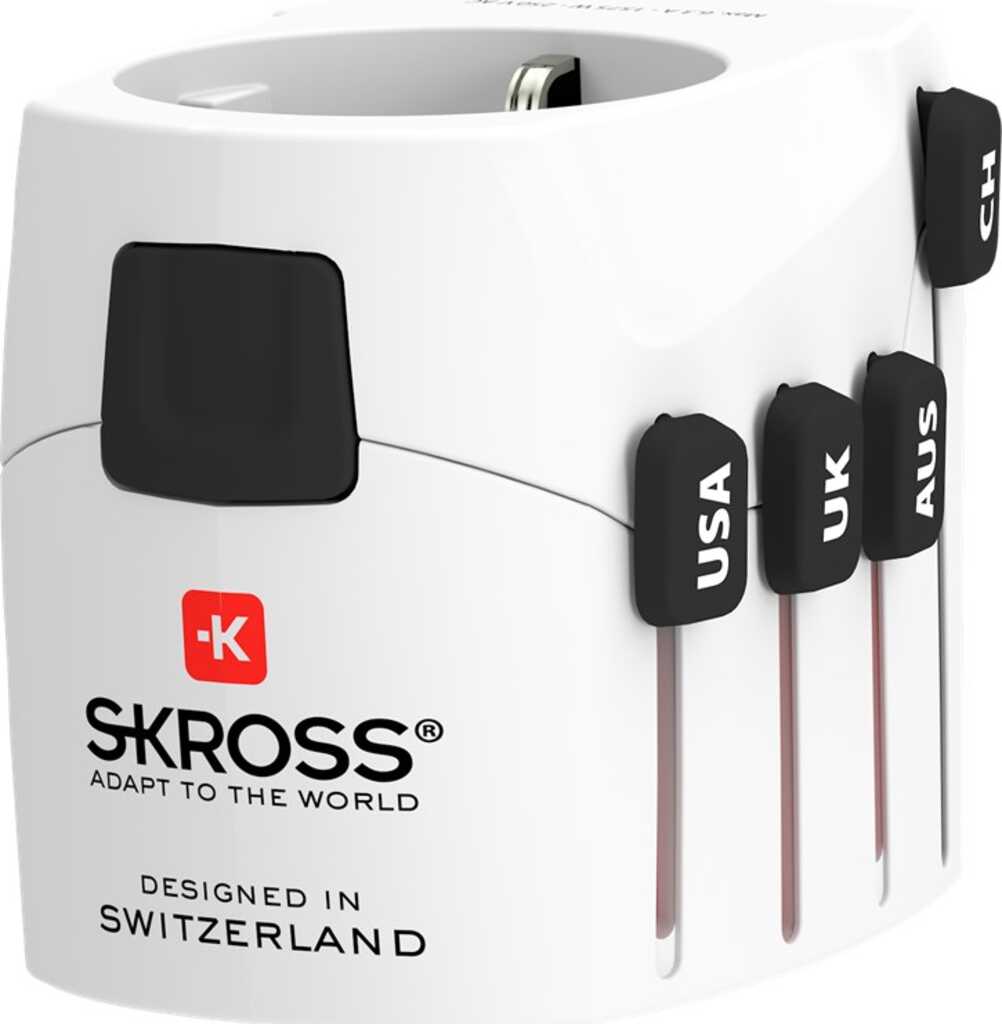 Skross World Adapter PRO - World & USB geeignet für alle geerdeten und ungeerdeten Geräte (2- und 3-polig),