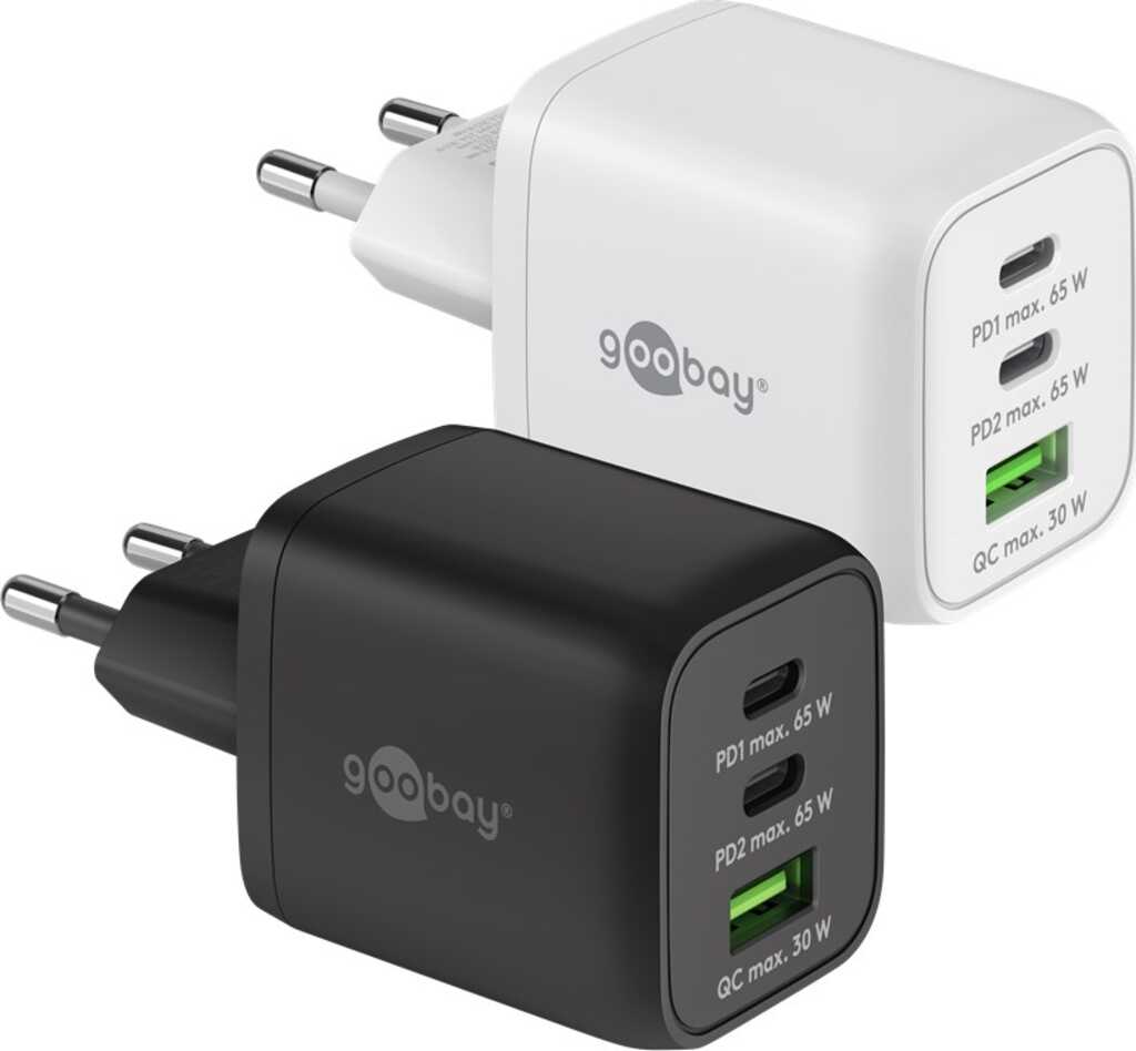 Goobay USB-C PD GaN Multiport-Schnellladegerät Nano (65 W) weiß 2x USB-C-Anschlüsse (Power Delivery)