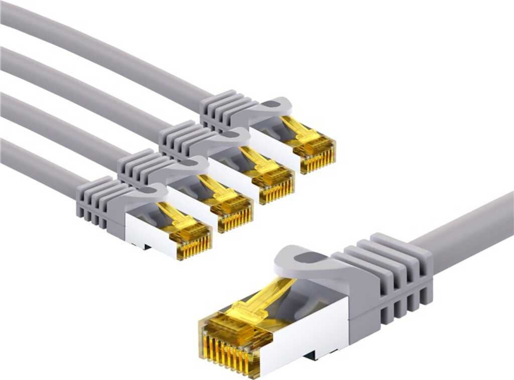 Goobay RJ45-Patchkabel CAT 6A S/FTP (PiMF), 500 MHz mit CAT 7 Rohkabel, 3 m, grau, 5er-Set 