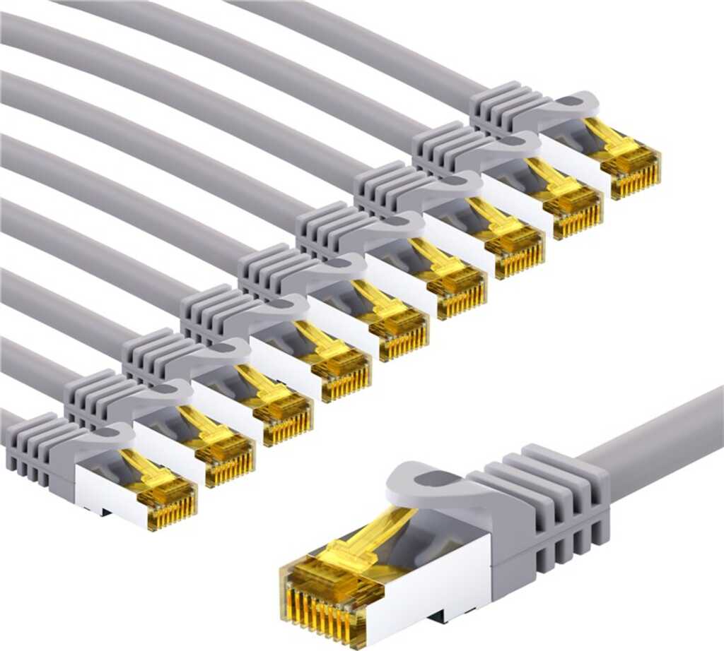 Goobay RJ45-Patchkabel CAT 6A S/FTP (PiMF), 500 MHz mit CAT 7 Rohkabel, 3 m, grau, 10er-Set 