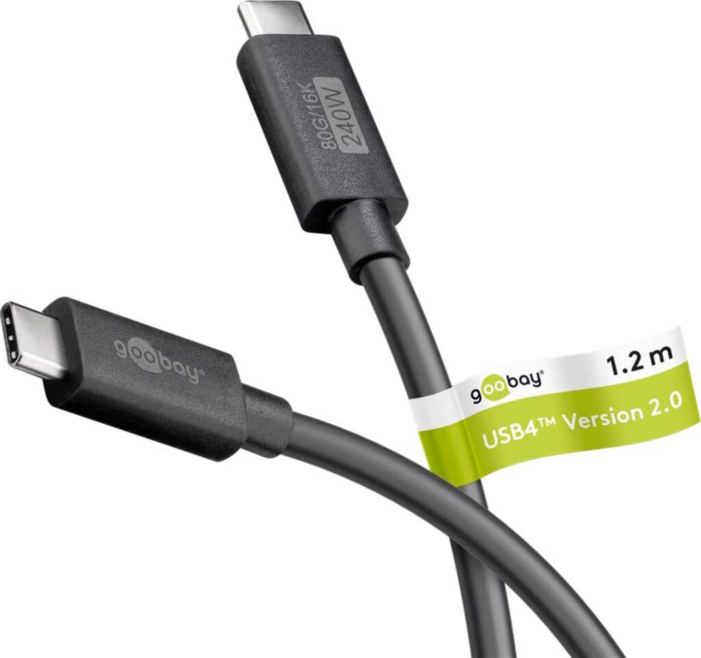 Goobay USB-C-Kabel, USB4 Version 2.0, 240 W, 80 Gbit/s, Power Delivery, 1,2 m USB-C-Stecker > USB-C-Stecker