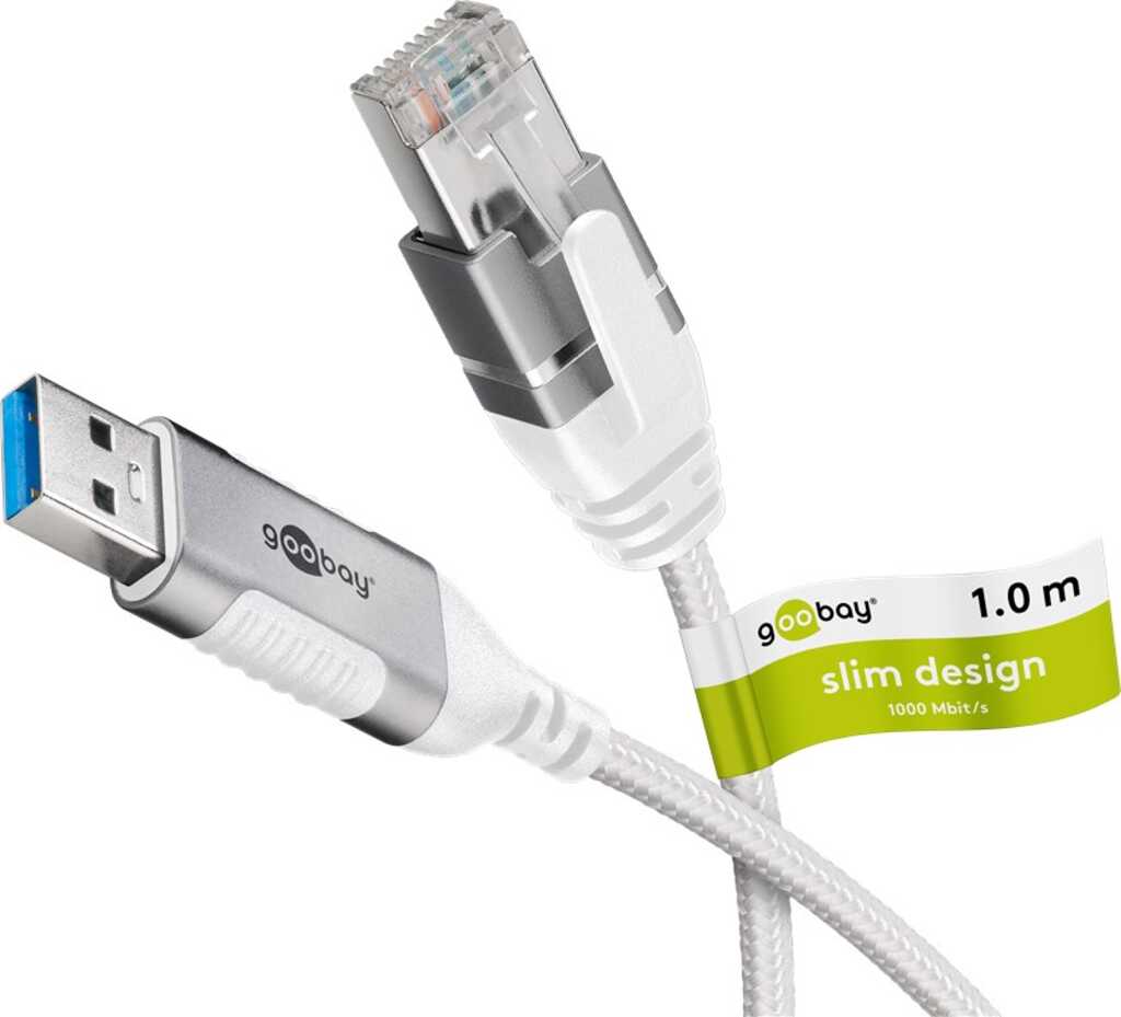 Goobay Ethernet-Kabel USB-A 3.0 auf RJ45, Slim, 1 m verbindet Router, Modem oder Netzwerk-Switch mit