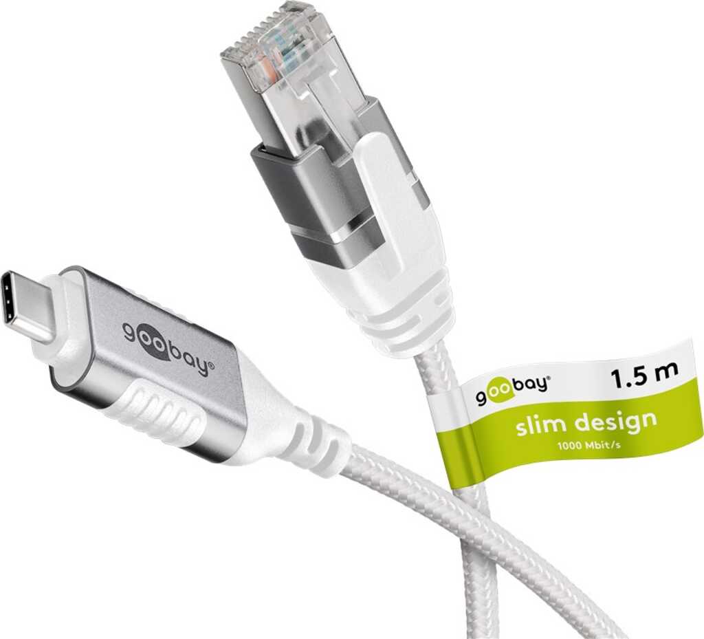 1,5m Goobay Ethernet-Kabel USB-C 3.1 auf RJ45, Slim, 1,5 m verbindet Router, Modem oder Netzwerk-Switch