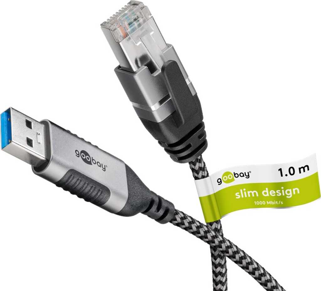 Goobay Ethernet-Kabel USB-A 3.0 auf RJ45, Slim, 1 m verbindet Router, Modem oder Netzwerk-Switch mit