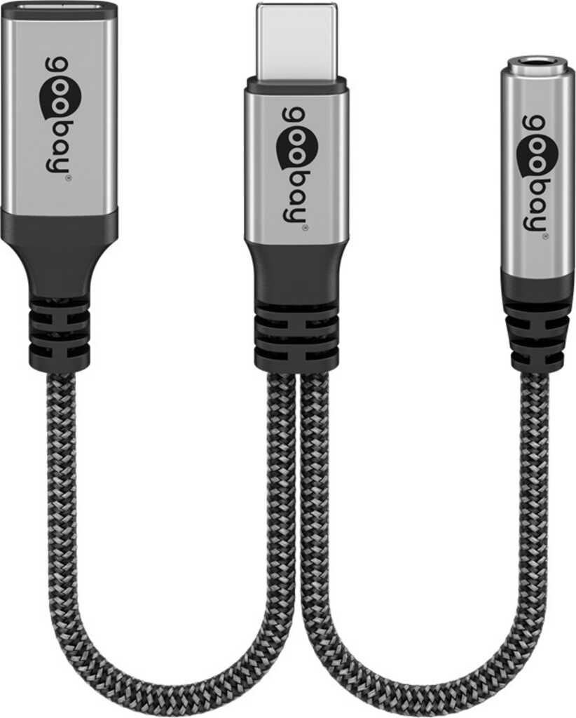 Goobay Adapter USB-C auf USB-C und Klinke, 3,5 mm AUX USB-C-Stecker > 1x USB-C-Buchse und 1x Klinke 3,5 mm Buchse (3-Pin, stereo)