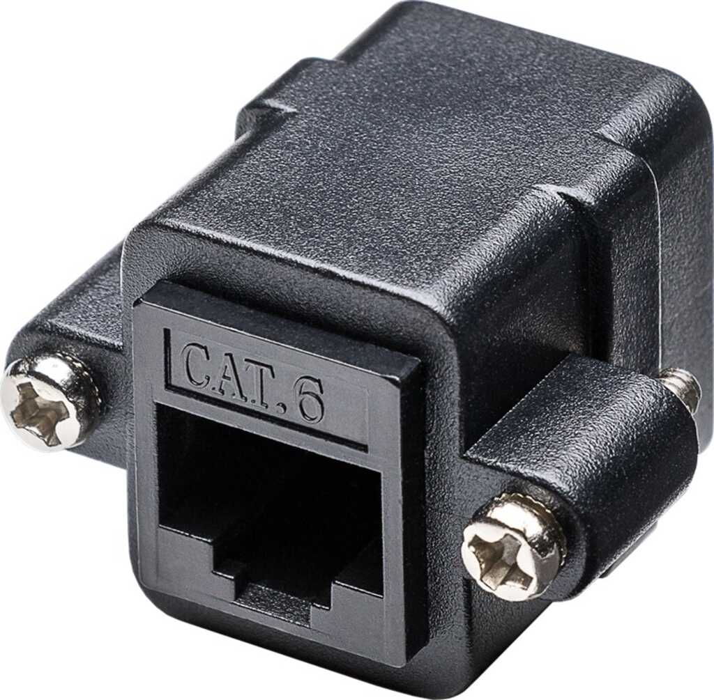 goobay RJ45 Modularkupplung/Verbinder mit Montageflansch, CAT 6, 2x RJ45-Buchse (8P8C)