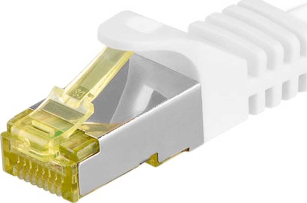 1,5m RJ45 Patchkabel S/FTP (PIMF) mit CAT 7 Rohkabel weiß goobay, CAT 6A Stecker