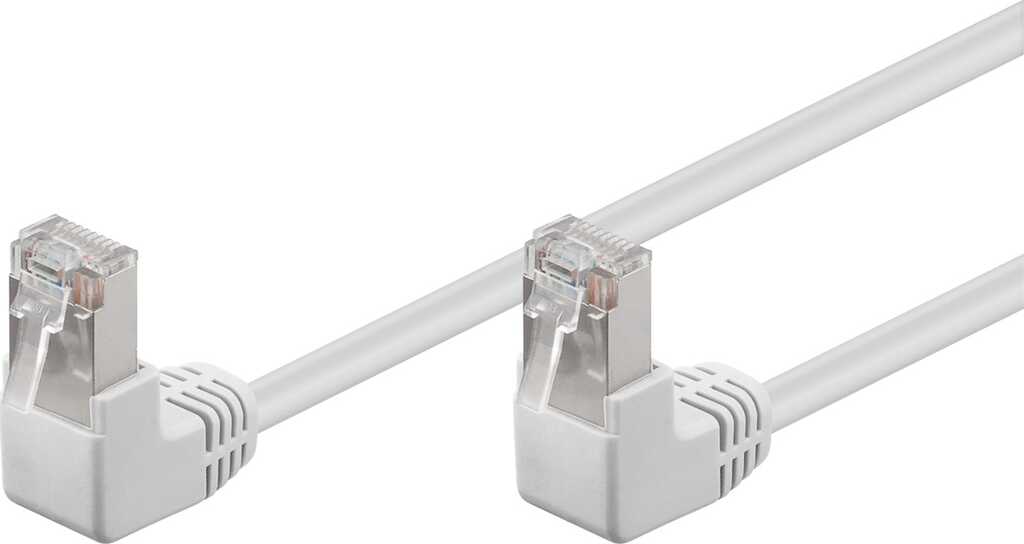 0,5m Goobay CAT 5e Patchkabel 2x 90 gewinkelt, F/UTP, weiß Kupferkaschierter Aluminiumleiter (CCA), 2x RJ45-Stecker 90 (8P8C)