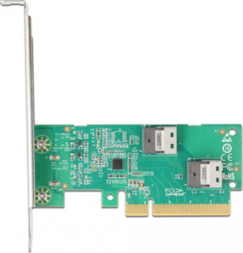 DeLOCK PCI Express 4.0 x8 Karte zu 2 x intern SFF-8654 4i NVMe - Bifurcation - Low Profile Formfaktor