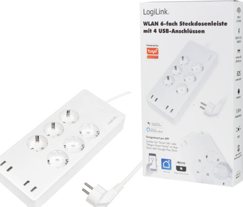 LogiLink Wi-Fi Smart Steckdosenleiste 6-fach (CEE7/3), 4x USB, Tuya kompatibel