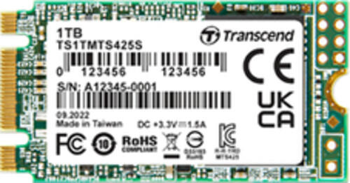 1.0 TB SSD Transcend MTS425S, M.2/B-M-Key (SATA 6Gb/s), lesen: 550MB/s, schreiben: 500MB/s SLC-Cached, TBW: 360TB (entspricht TBW von 360TB pro TB Kapazität)