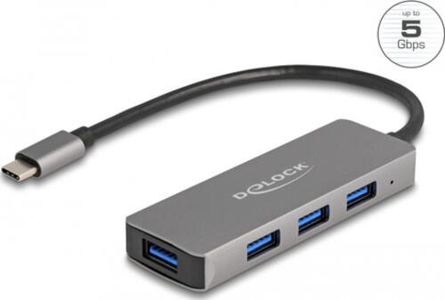 DeLOCK 4 Port USB 5 Gbps Hub mit USB Type-C Anschluss – USB Typ-A Buchsen seitlich