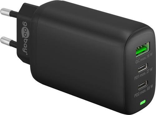 Goobay USB-C PD Multiport-Schnellladegerät (65 W) schwarz 2x USB-C-Anschlüsse (Power Delivery) und