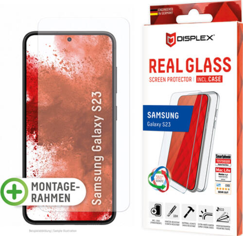 Displex Panzerglas + Case für Samsung Galaxy S22/S23, Eco-Montagerahmen, kratzer-resistent