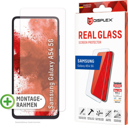 Displex Panzerglas (10H, 2D) für Samsung Galaxy A54 5G, Eco-Montagerahmen, kratzer-resistent