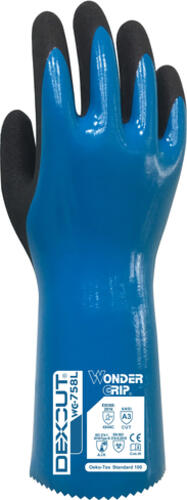 Wonder Grip WG-758L Werkstatthandschuhe Schwarz, Blau Nitrilschaum, Polyester, Spandex 12 Stück(e)