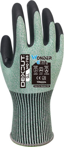 Wonder Grip WG-788 Dexcut Werkstatthandschuhe Schwarz, Grün Faser, Nitrilschaum, Polyester, Spandex 12 Stück(e)