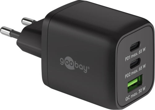 Goobay USB-C PD GaN Multiport-Schnellladegerät Nano (65 W) schwarz 2x USB-C-Anschlüsse (Power Delivery)