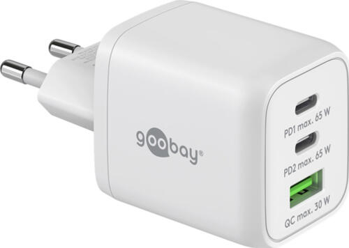 Goobay USB-C PD GaN Multiport-Schnellladegerät Nano (65 W) weiß 2x USB-C-Anschlüsse (Power Delivery)