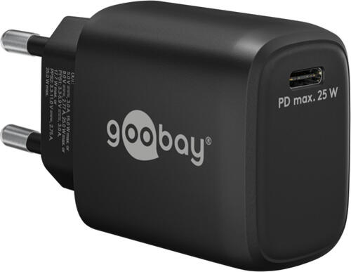 Goobay USB-C PD GaN Schnellladegerät (25 W) schwarz 1x USB-C-Anschluss (Power Delivery)