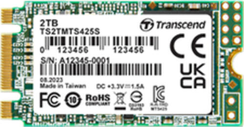 2.0 TB SSD Transcend MTE425S, M.2/B-M-Key (SATA 6Gb/s), lesen: 550MB/s, schreiben: 500MB/s SLC-Cached, TBW: 720TB (entspricht TBW von 360TB pro TB Kapazität)