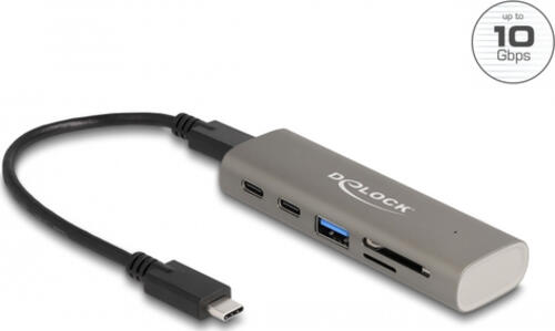 DeLOCK 3 Port USB 10 Gbps Hub inklusive SD und Micro SD Card Reader mit USB Type-C Anschluss