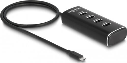 DeLOCK 4 Port USB 10 Gbps Hub mit USB Type-C Anschluss 60 cm Kabel und Schalter für jeden Port