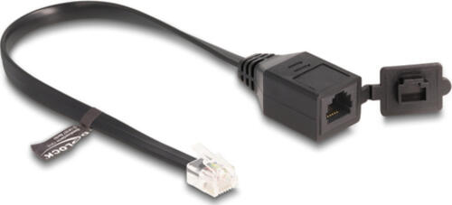 DeLOCK Kabel RJ12 Stecker zu RJ12 Buchse mit Verschlusskappe 20 cm schwarz