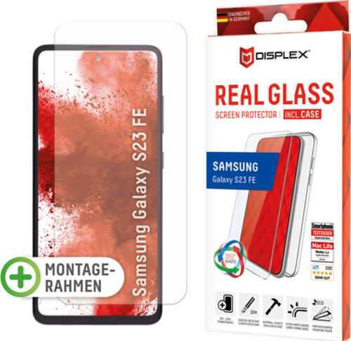 Displex Panzerglas + Schutzhülle für Samsung Galaxy S23 FE, Eco-Montagerahmen, kratzer-resistent