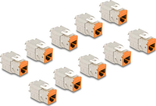 DeLOCK Keystone Modul RJ45 Buchse zu LSA Cat.6A werkzeugfrei orange Set 10 Stück