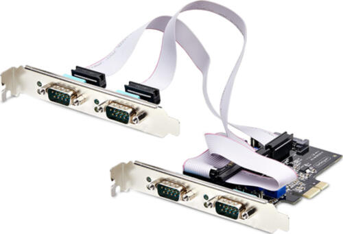 StarTech.com 4-Port Serielle PCIe Karte, Quad-Port PCI Express zu RS232/RS422/RS485 DB9 Serielle Karte, Standard/Niedrigrofil Halterungen, 16C1050 UART, Windows/Linux, TAA-Konform - Level-4 ESD-Schutz