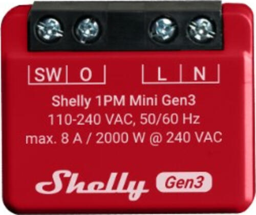Shelly 1PM Mini Gen3, 1-Kanal, Unterputz, Schaltaktor mit Strommessfunktion
