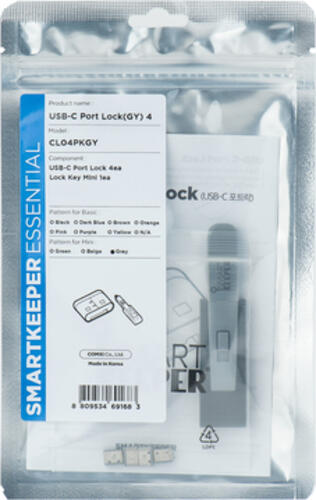 Smartkeeper CL04PKGY Schnittstellenblockierung Schnittstellenblockierung + Schlüssel USB Typ-C Grau Kunststoff 1 Stück(e)