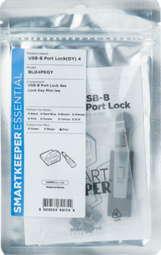 Smartkeeper BL04PKGY Schnittstellenblockierung Schnittstellenblockierung + Schlüssel USB Typ-B Grau Kunststoff 1 Stück(e)