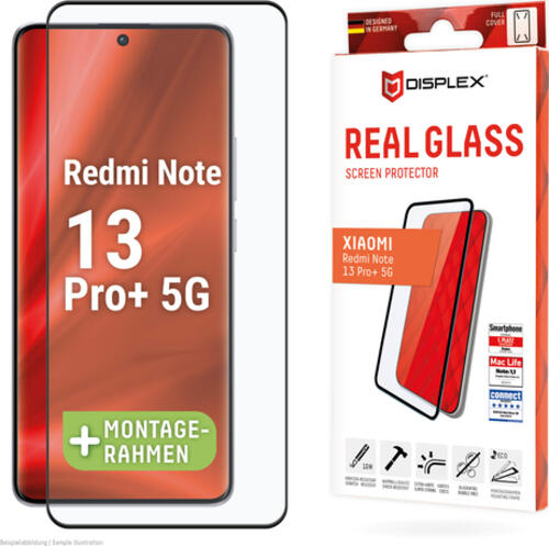 Displex Panzerglas (10H) für Xiaomi Redmi Note 13 Pro+, Eco-Montagerahmen, Full Cover