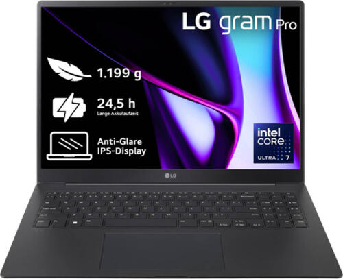 LG Gram Pro 16Z90SP-G.AA78G laptop Intel Core Ultra 7 155H 40,6 cm (16) WQXGA 16 GB LPDDR5x-SDRAM 1 TB SSD NVIDIA GeForce RTX 3050 Wi-Fi 6E (802.11ax) Windows 11 Home Schwarz