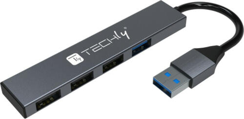 Techly IUSB32-HUB4A-3U2SL Schnittstellen-Hub USB 3.2 Gen 1 (3.1 Gen 1) Type-A 5000 Mbit/s Grau