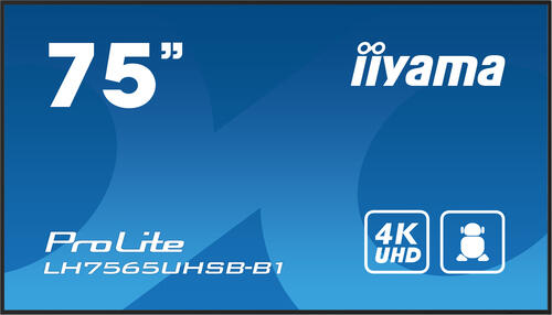 iiyama LH7565UHSB-B1 Signage-Display Kiosk-Design 189,2 cm (74.5) LED WLAN 800 cd/m 4K Ultra HD Schwarz Eingebauter Prozessor Android 11 24/7