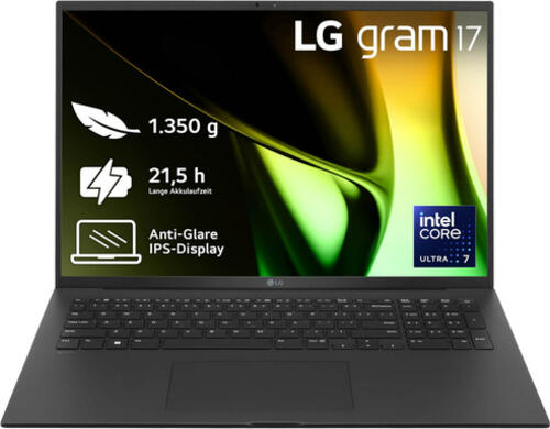 LG Gram 17Z90S-G.AA75G laptop Intel Core Ultra 7 155H 43,2 cm (17) WQXGA 16 GB LPDDR5x-SDRAM 512 GB SSD Wi-Fi 6E (802.11ax) Windows 11 Home Schwarz