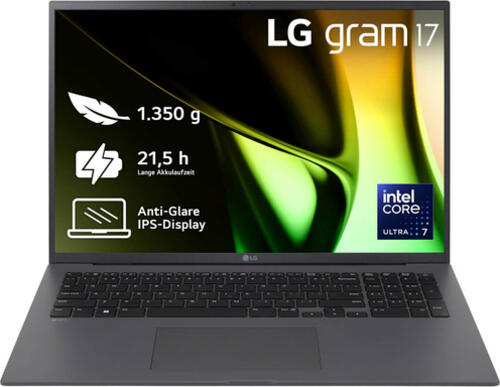 LG Gram 17Z90S-G.AA79G laptop Intel Core Ultra 7 155H 43,2 cm (17) WQXGA 16 GB LPDDR5x-SDRAM 1 TB SSD Wi-Fi 6E (802.11ax) Windows 11 Home Grau