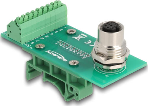 DeLOCK M12 Übergabemodul Adapter 8 Pin A-kodiert Buchse zu 9 Pin Terminalblock für Hutschiene