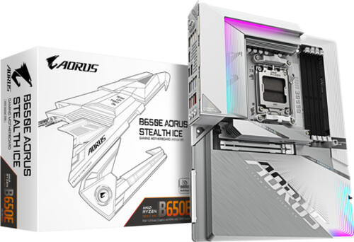 GIGABYTE B650E AORUS STEALTH ICE Motherboard - Unterstützt AMD Ryzen 9000 CPUs, 12+2+2 Phasen VRM, bis zu 8000MHz DDR5 (OC), 1xPCIe 5.0 M.2 + 3xPCIe 4.0 M.2, Wi-Fi 7, 2.5GbE LAN, USB 3.2 Gen 2x2