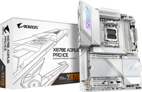 GIGABYTE X870E AORUS PRO ICE Motherboard - Unterstützt AMD Ryzen 9000 CPUs, 16+2+2 Phasen Digital VRM, bis zu 8000MHz DDR5 (OC), 3xPCIe 5.0 + 1xPCIe 4.0, Wi-Fi 7, 2.5GbE LAN, USB 4