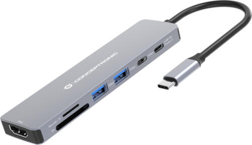 Conceptronic DONN28G 7-in-1 USB 3.2 Gen 1 Dockingstation, 4K60Hz HDMI, USB-A 5Gbps x 2, USB-C 5Gbps, SD, TF/MicroSD, 100W USB PD