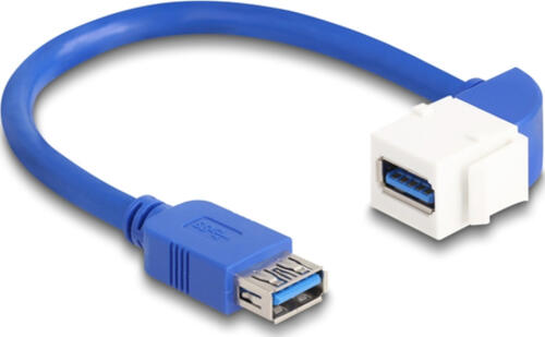 DeLOCK Keystone Modul Kabel USB 5 Gbps Typ-A Buchse zu USB Typ-A Buchse 90 gewinkelt 20 cm blau