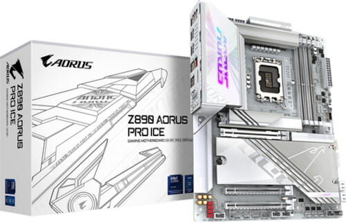 GIGABYTE Z890 AORUS PRO ICE Mainboard - Unterstützt Intel Core Ultra (Serie 2) CPUs, 16+1+2 Phasen VRM, bis zu 9500MHz DDR5 (OC), 1xPCIe 5.0 + 4xPCIe 4.0, Wi-Fi 7, 5GbE LAN, Thunderbolt 4