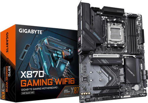 GIGABYTE X870 GAMING WIFI6 Mainboard - Unterstützt AMD Ryzen 9000 CPUs, 8+2+2 Phasen VRM, bis zu 8000MHz DDR5 (OC), 1xPCIe 5.0 + 2xPCIe 4.0, Wi-Fi 6, 2.5GbE LAN, USB 4