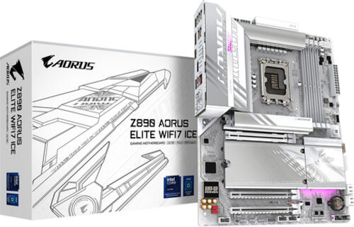 GIGABYTE Z890 AORUS ELITE WIFI7 ICE Mainboard - Unterstützt Intel Core Ultra (Serie 2) CPUs, 16+1+2 Phasen VRM, bis zu 8800MHz DDR5 (OC), 1xPCIe 5.0 + 3xPCIe 4.0, Wi-Fi 7, 2.5GbE LAN, Thunderbolt 4