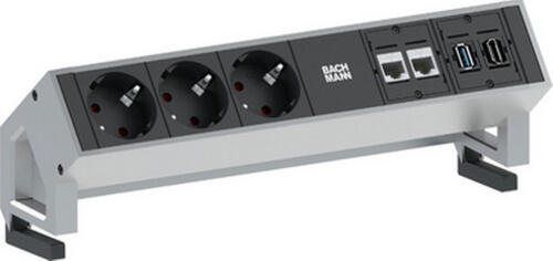 Bachmann 3x Schuko 2x CAT6 1x HDMI, 1x USB3.0 Verlängerungskabel 1,5 m 3 AC-Ausgänge Schwarz, Edelstahl